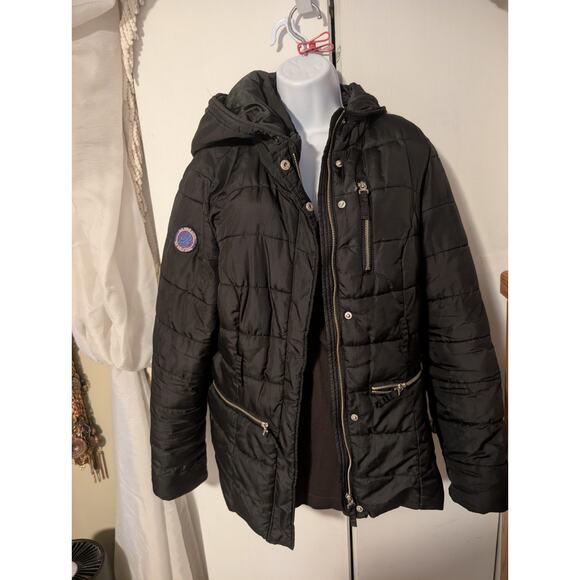 US Polo Assn Women’s Size Large Puffer Coat Jacket Black Hooded Zip Up - Picture 2 of 9